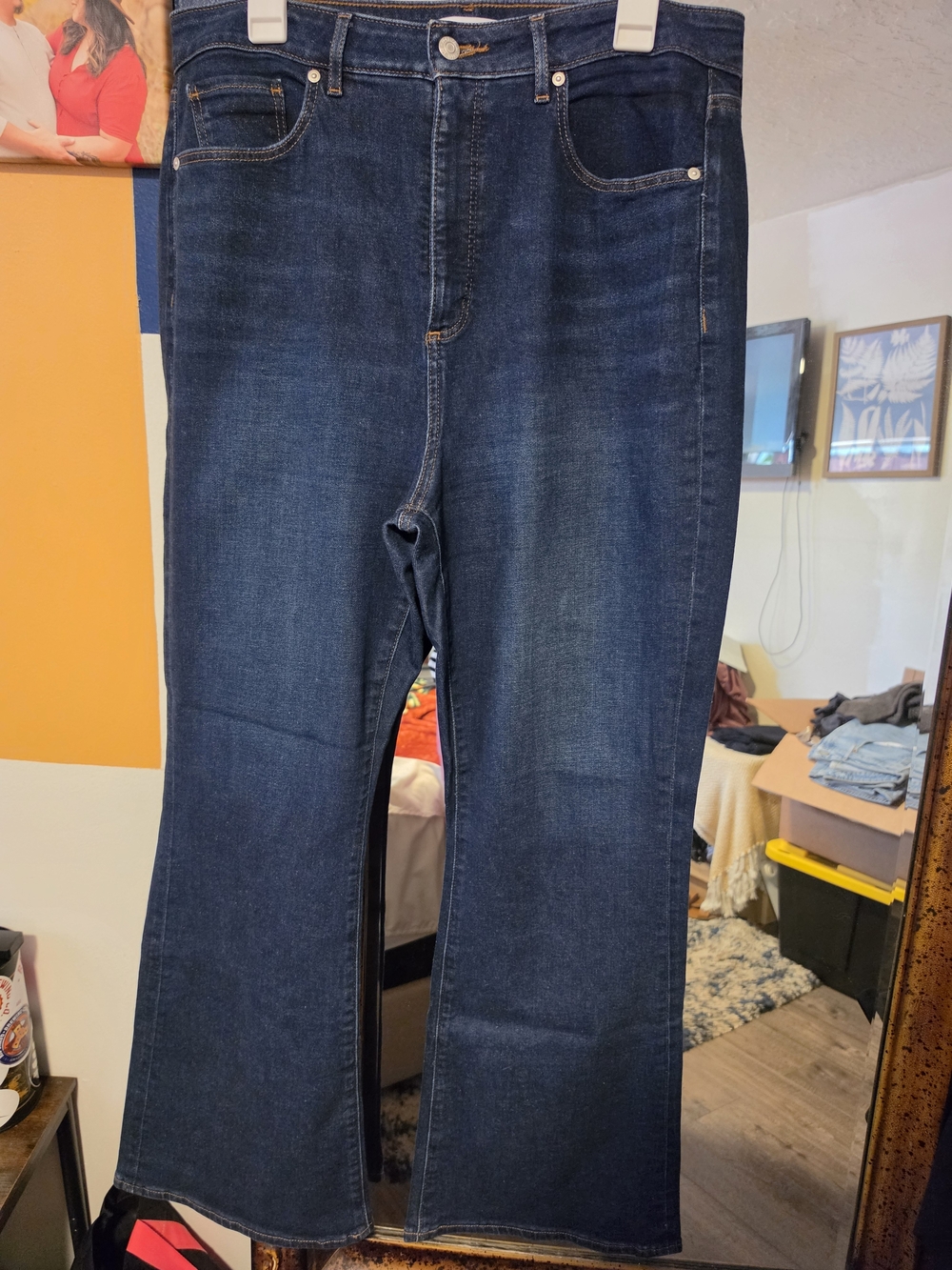 LOFT Dark Blue Denim Jeans with Contrasting Gold Stitching
